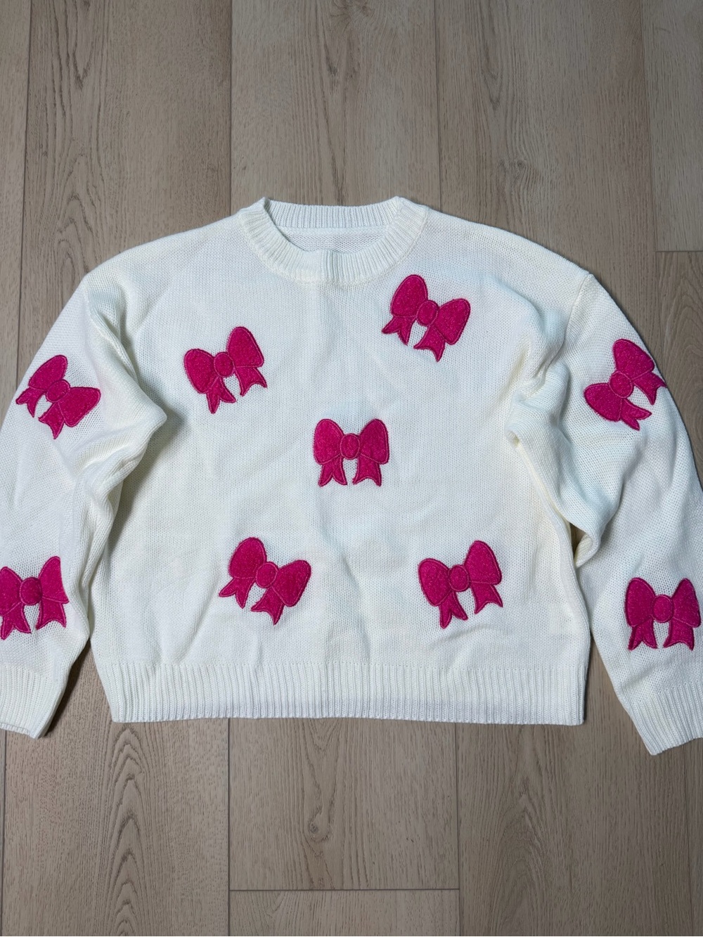 NEW Ivory Crewneck Sweater with Pink Bows Size S